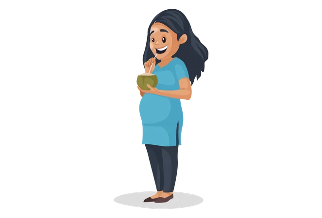 Pregnant girl drinking coconut water Illustration