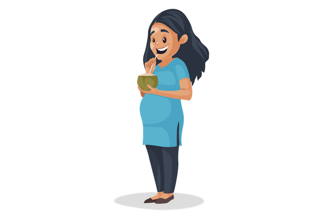 Pregnant girl drinking coconut water  Illustration