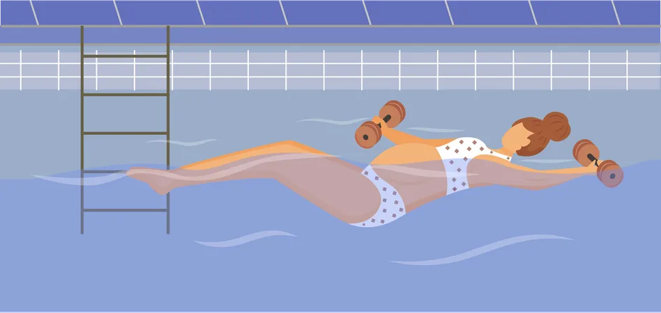 Pregnant girl swimming in aqua fitness class Illustration