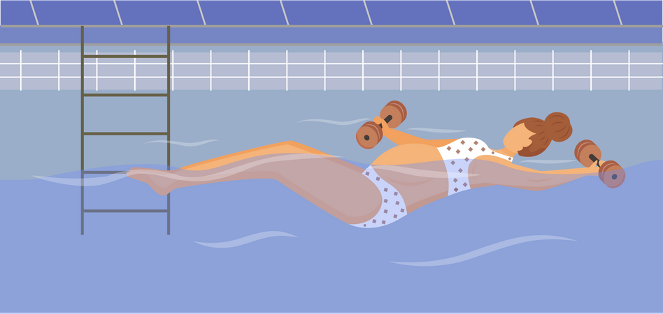 Pregnant girl swimming in aqua fitness class  Illustration