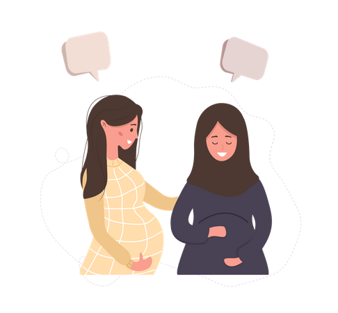 Pregnant girl talk to each other  Illustration