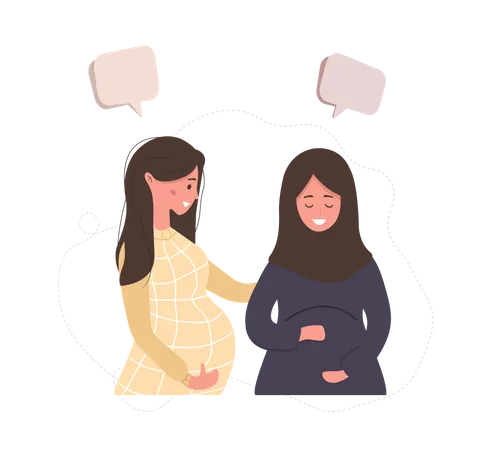 Pregnant girl talk to each other  Illustration