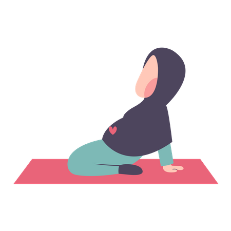 Pregnant Hijab Mother Exercising On Fitness Matt Illustration