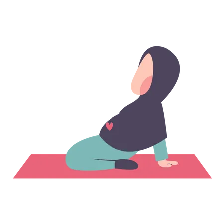 Pregnant Hijab Mother Exercising On Fitness Matt Illustration