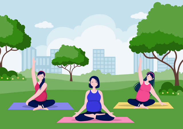 Pregnant ladies Doing Yoga  Illustration