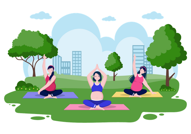 Pregnant ladies Doing Yoga Poses  Illustration