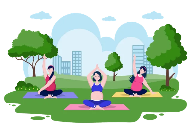 Pregnant ladies Doing Yoga Poses  Illustration