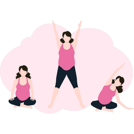 Pregnant lady doing different exercises Illustration