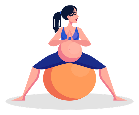 Pregnant lady doing workout with gym ball Illustration