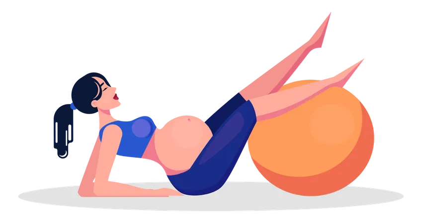 Pregnant lady doing workout with gym ball  Illustration