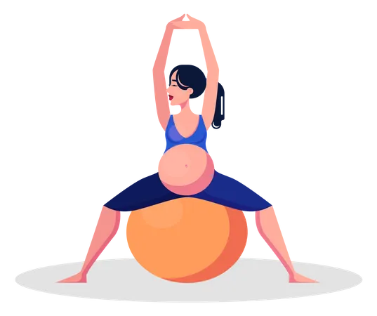 Yoga For Pregnant Woman Concept Fitness And Sport During Pregnancy Healthy Lifestyle And Relaxation Girl With A Fitness Ball Isolated Vector Illustration In Cartoon Style Illustration
