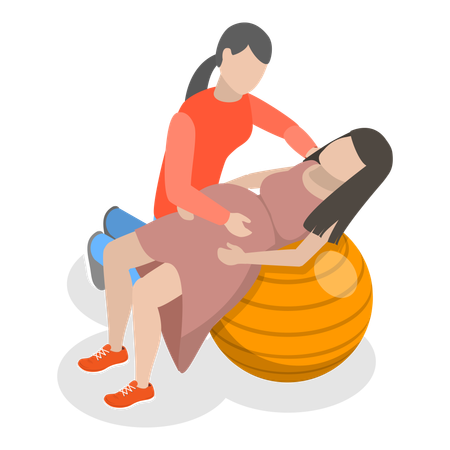 Pregnant lady doing yoga using ball  Illustration