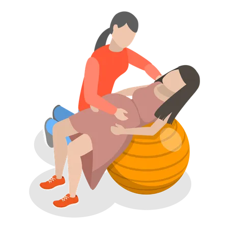 Pregnant lady doing yoga using ball  Illustration