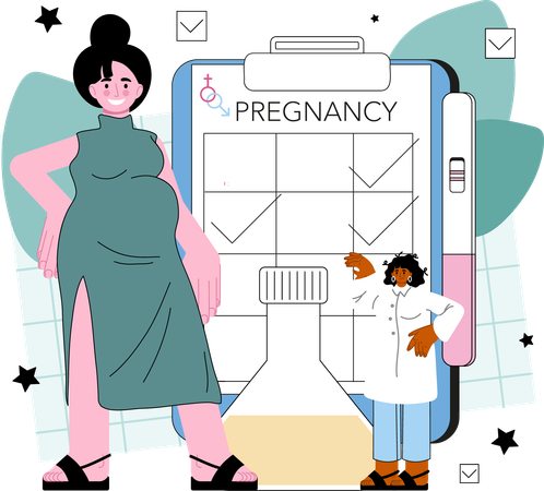 Pregnant lady  having pregnancy journey report  Illustration