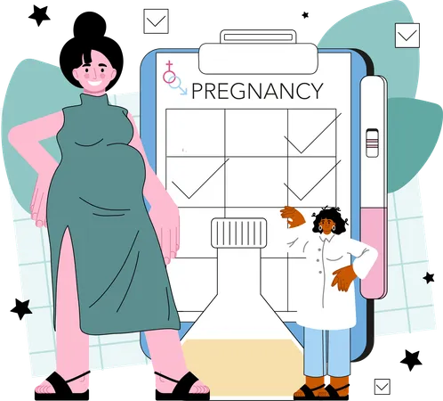 Pregnant lady  having pregnancy journey report  Illustration