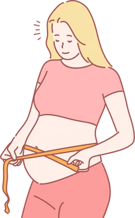 Pregnant lady is measuring her waist  Illustration