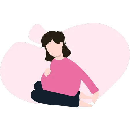 The Pregnant Lady Is Sitting And Doing Exercise イラスト