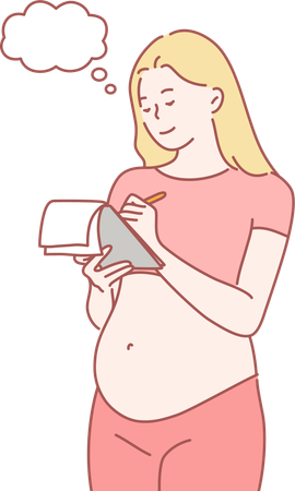 Pregnant lady is writing notes  イラスト