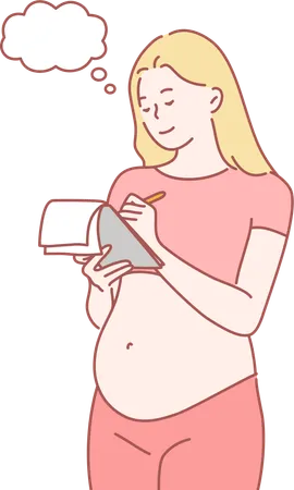 Pregnant lady is writing notes  イラスト