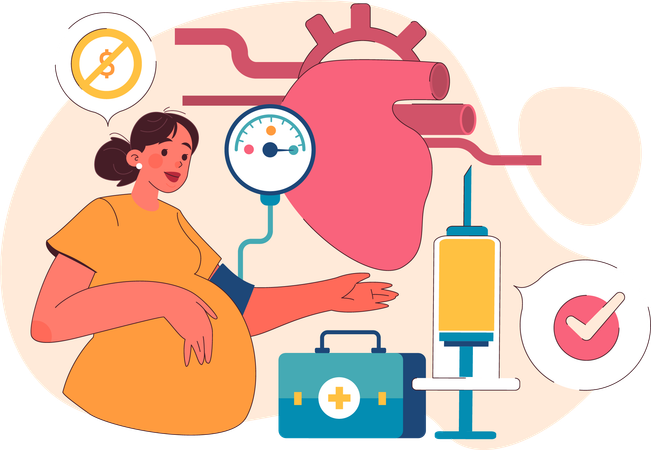 Pregnant lady measures her blood pressure  Illustration