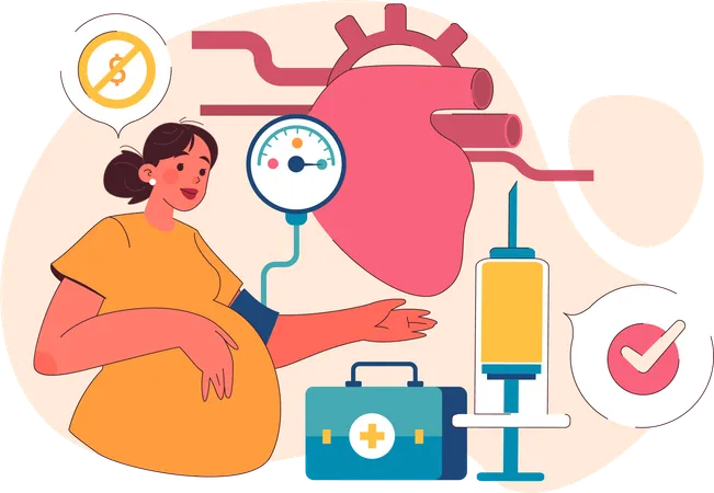 Pregnant lady measures her blood pressure  Illustration
