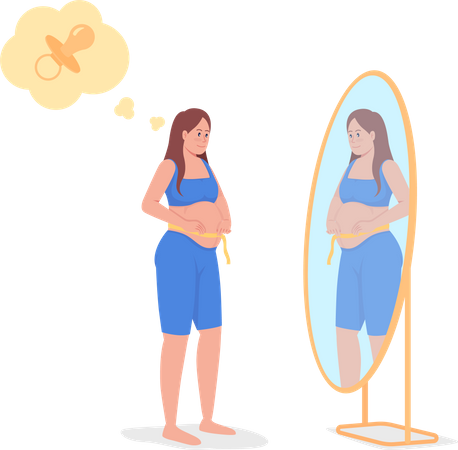 Pregnant Lady Measuring Baby Belly Illustration