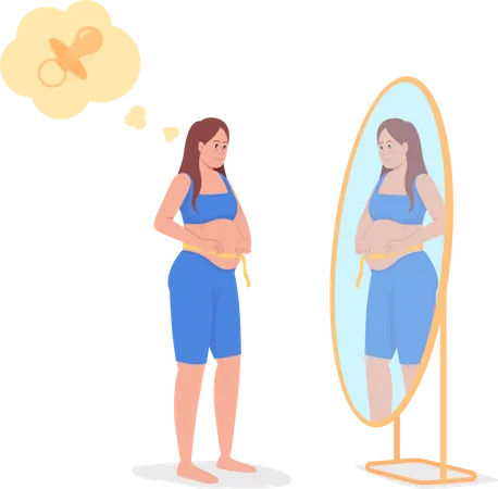 Pregnant Lady Measuring Baby Belly  Illustration