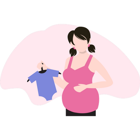 Pregnant lady standing with newborn clothes  Illustration