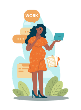 Pregnant lady working on laptop  Illustration