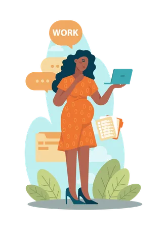 Pregnant lady working on laptop  Illustration