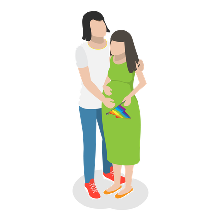 Pregnant lesbian couple  Illustration