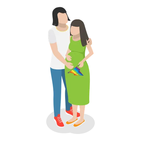 Pregnant lesbian couple  Illustration