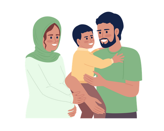 Pregnant mother and father carrying son Illustration