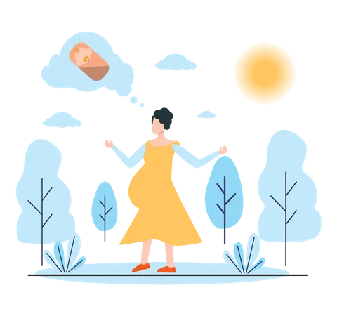 Pregnant mother dreaming of baby Illustration