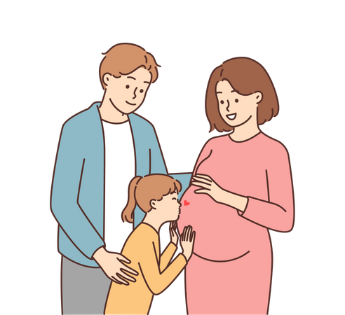 Pregnant mother loved by husband and daughter  Illustration