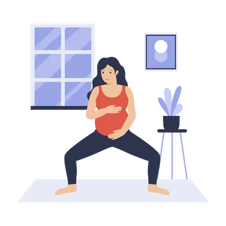 Pregnant mother practice yoga at home Illustration