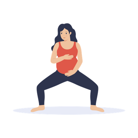 Pregnant mother practice yoga at home  Illustration