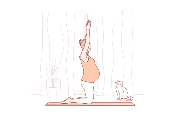 Pregnant mother practicing yoga  イラスト