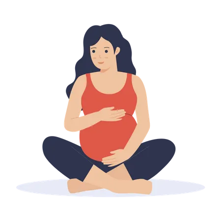 Pregnant mother taking care of baby by exercising  Illustration
