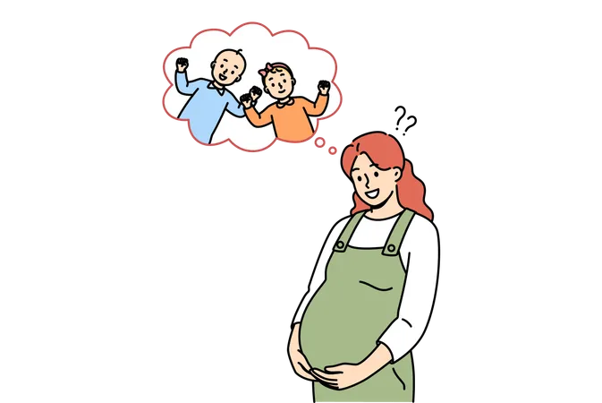 Pregnant mother thinking about twin babies  Illustration