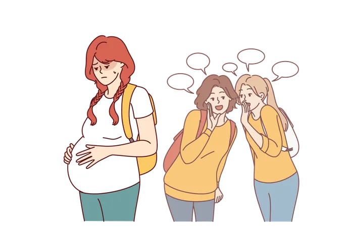 Pregnant teenage woman becomes victim of bullying  Illustration