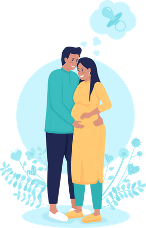 Pregnant wife with husband  Illustration