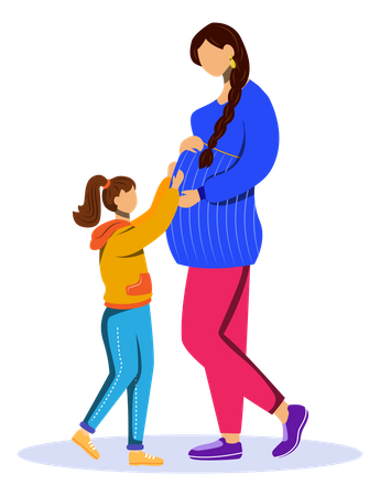 Pregnant woman and little girl Illustration