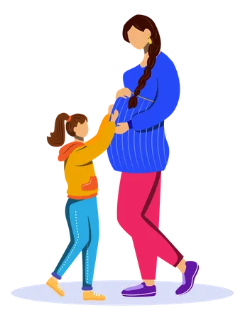 Pregnant woman and little girl Illustration