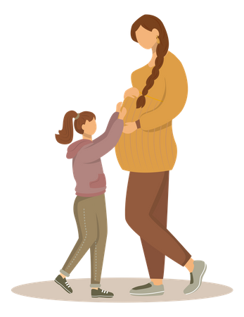 Pregnant woman and little girl  Illustration