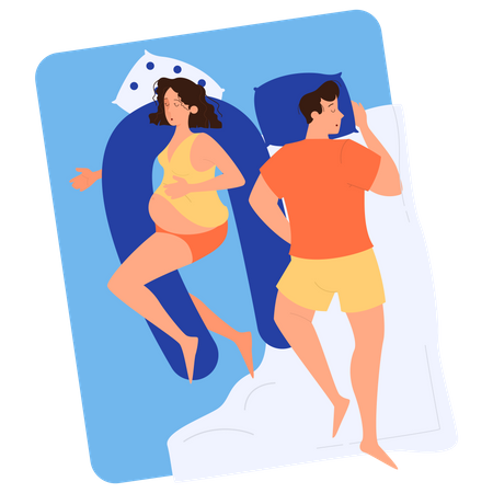 Pregnant woman and man sleeping in the bed  Illustration