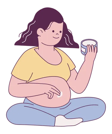 Pregnant Woman Applying Cream  Illustration