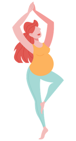 Pregnant woman balance body on one leg Illustration