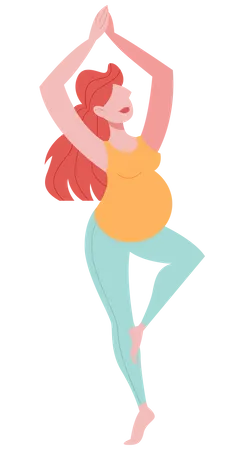 Pregnant woman balance body on one leg  Illustration