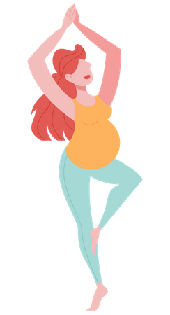 Pregnant woman balance body on one leg  Illustration